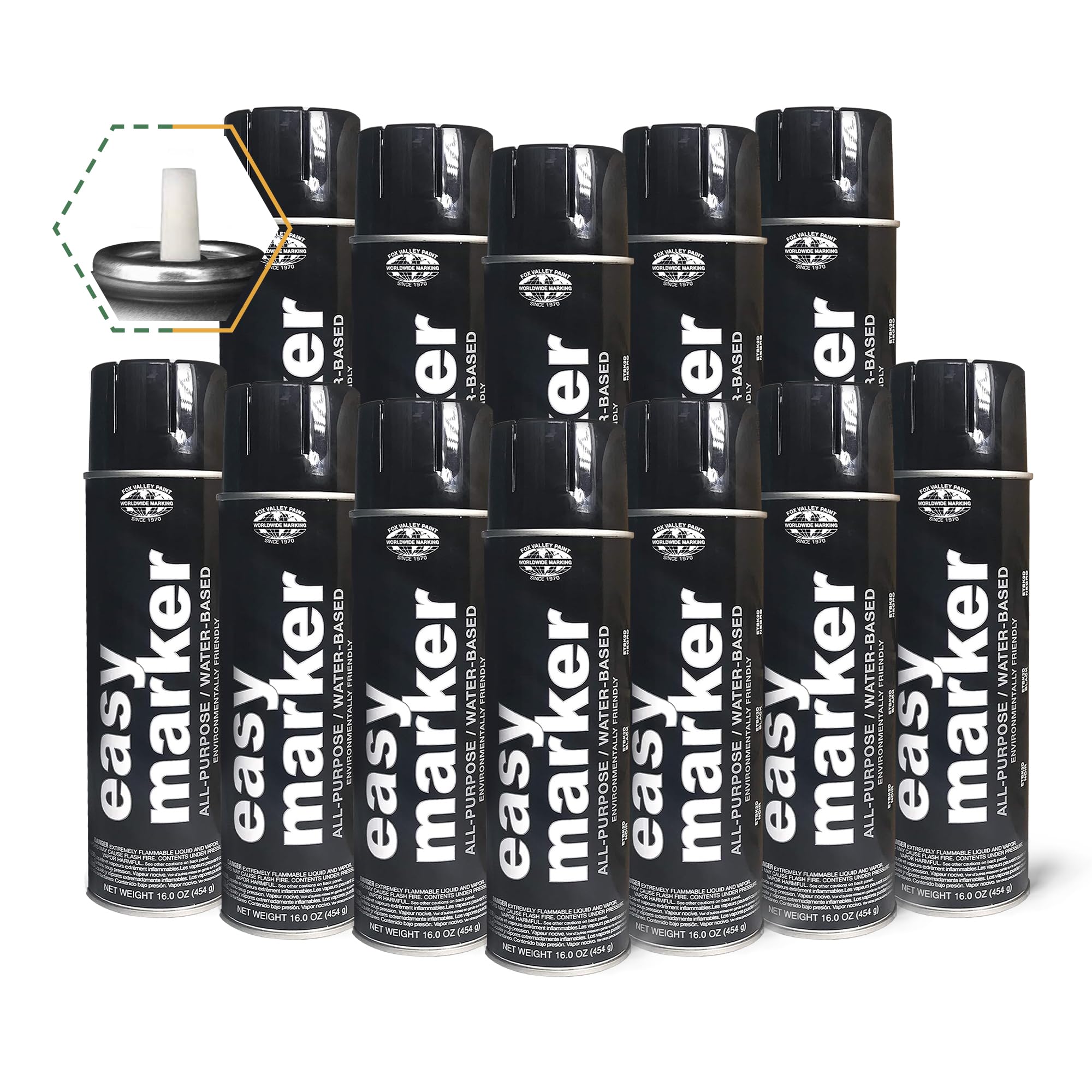 Fox Valley Easy Marker Inverted Utility Marking Spray Paint - 18 oz (Pack of 12), Black - Ideal for Grass, Tree & Parking Lot Marking - Perfect for Landscaping, Construction & Property Maintenance