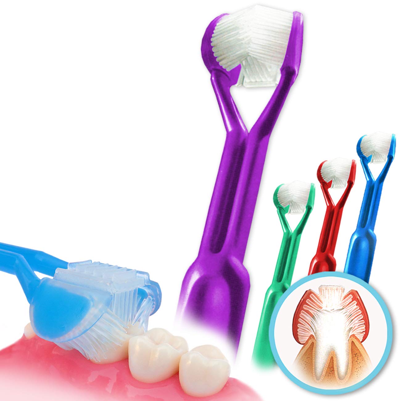 4-Pack Triple Clean 3-Sided Toothbrush for Kids & Adults | Made in USA | Gentle Cleaning for Teeth, Gums & Braces | Perfect for Children, Autism, Special Needs & Orthodontic Care | Ideal for Daily Oral Hygiene at Home & Travel