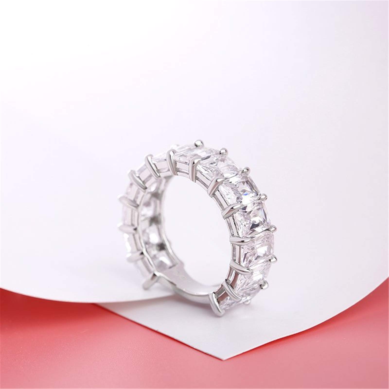 Jeulia Classic Radiant Cut Sterling Silver Women's Band Ring - Elegant Anniversary, Promise, Engagement & Wedding Jewelry for Her with Gift Box | Perfect for Christmas Gifts, Proposals & Special Occasions