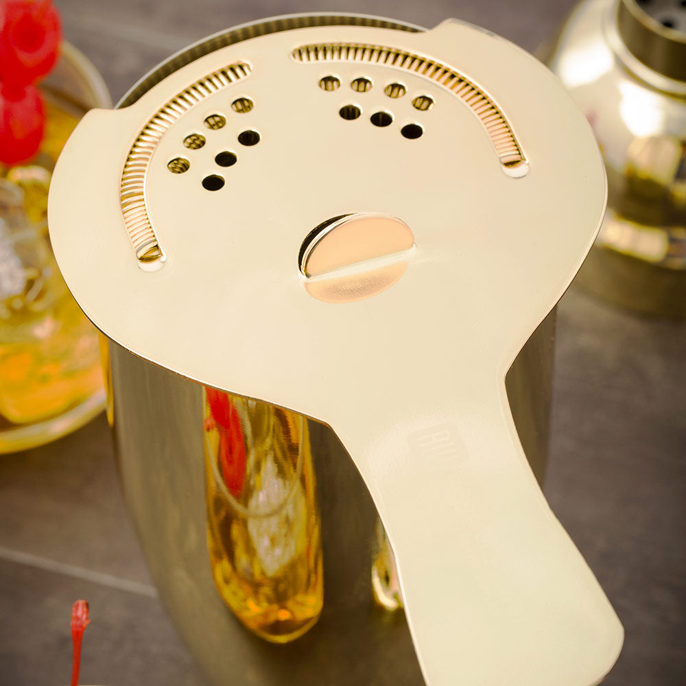 Premium Gold Plated Stainless Steel Hawthorne Strainer - 6-Piece Cocktail Mixing Tool Set for Bartenders & Home Bars - Perfect for Crafting Cocktails, Mocktails & Infusions