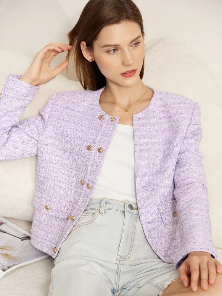 Stylish Minimalist Women's Jacket - Spring Lightweight Tuxedo Coat with Elegant Round Neck & Straight Shoulder | Perfect for Office Wear, Casual Outings & Spring Fashion