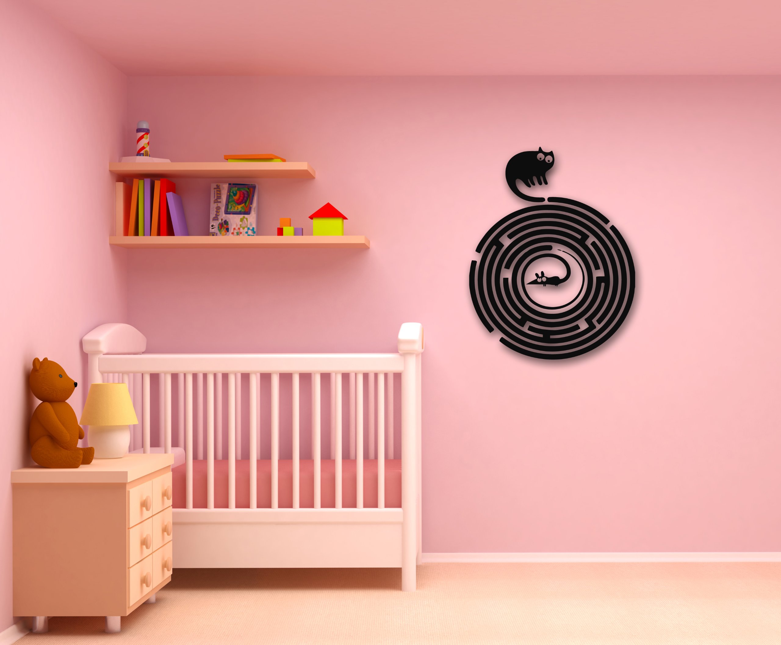 Funny Cat and Mouse Maze Vinyl Wall Stickers for Kids Room Decor - Playful Animal Decals for Nursery, Bedroom & Playroom