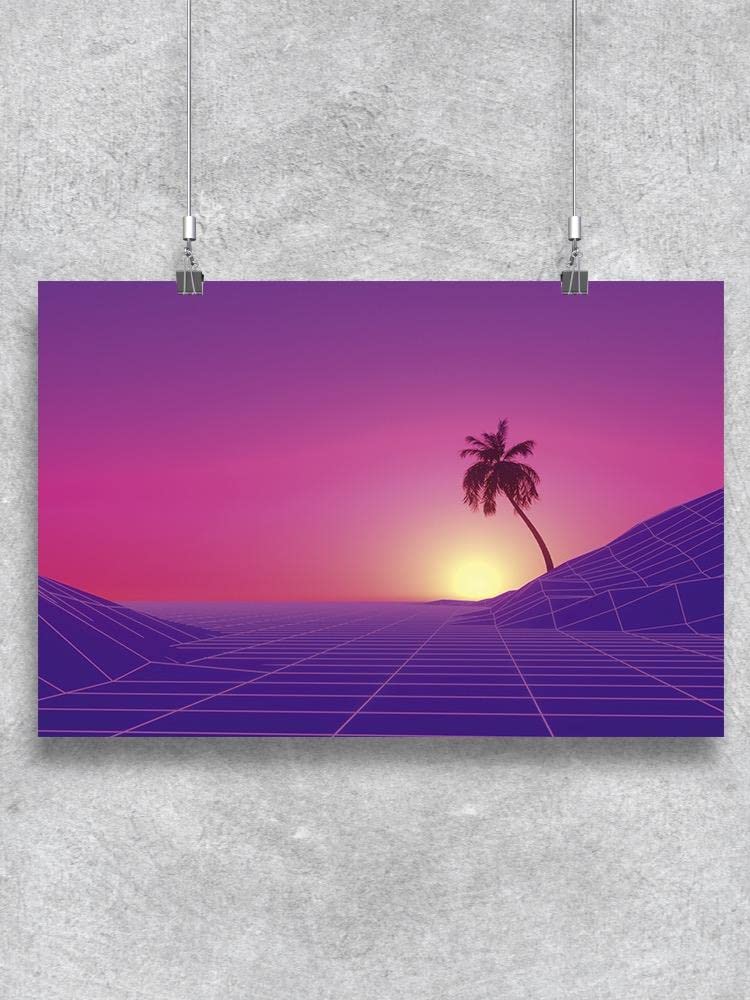 Vibrant Purple Neon Wireframe Landscape Poster - Modern Wall Art for Home & Office Decor - Perfect for Living Rooms, Bedrooms, and Workspaces