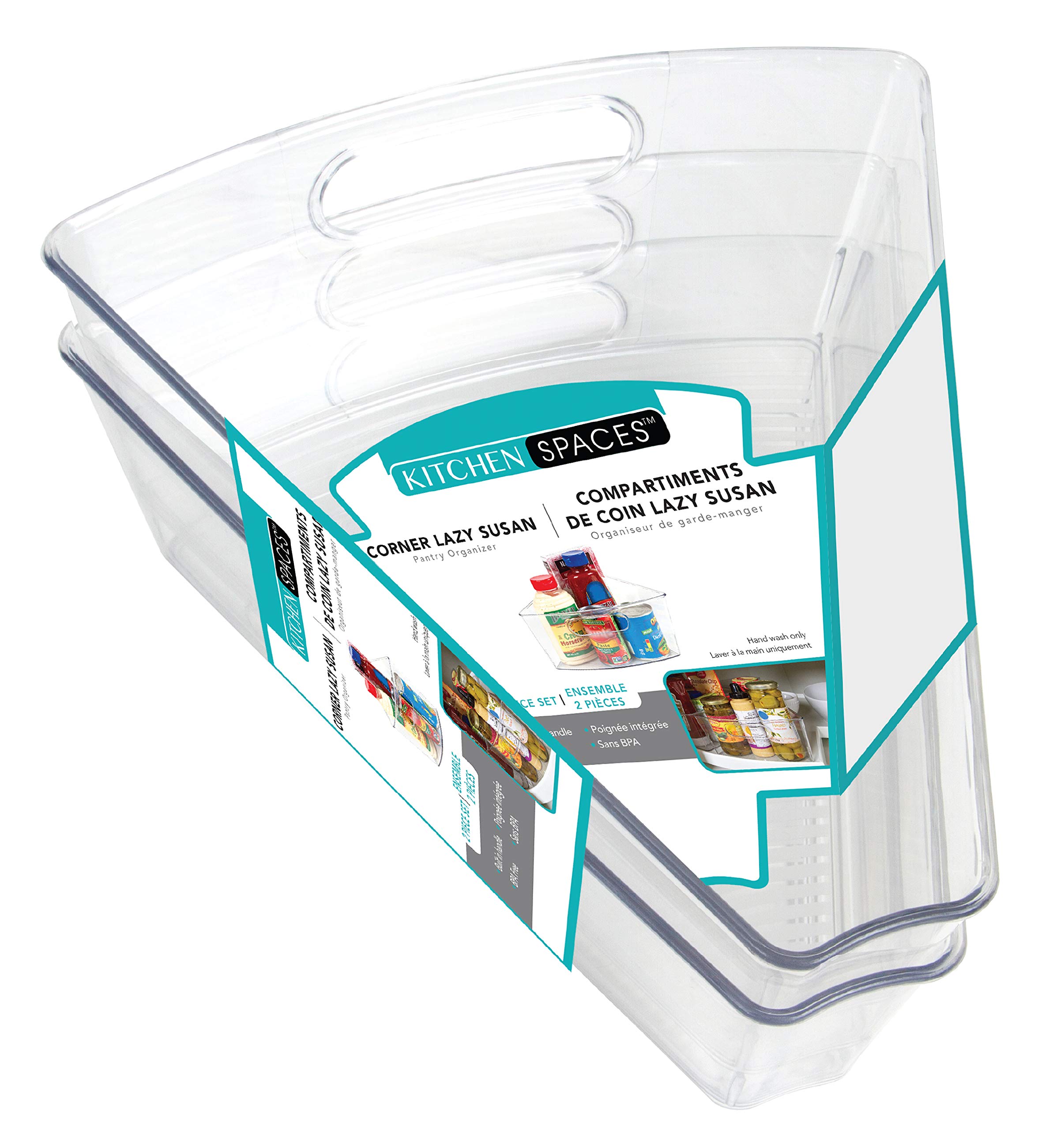 Kitchen Corner Cabinet Organizer - 2 Pack Lazy Susan Turntable Shelf for Pantry & Spice Storage, Clear & Sturdy with Built-In Handles | Perfect for Kitchen Cabinets, Countertops & Clutter-Free Organization