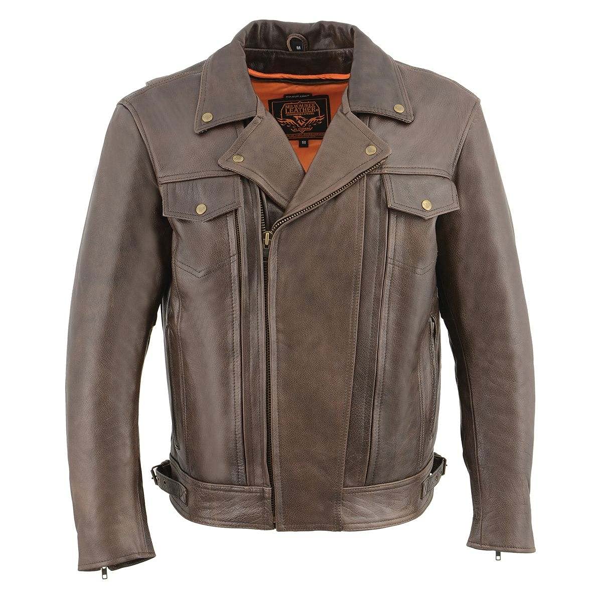 Milwaukee Leather MLM1522 Men's Vented Retro Brown Leather Motorcycle Jacket - Breathable Riding Gear for Cruiser & Harley Bikers (Ideal for Summer & Long-Distance Tours)