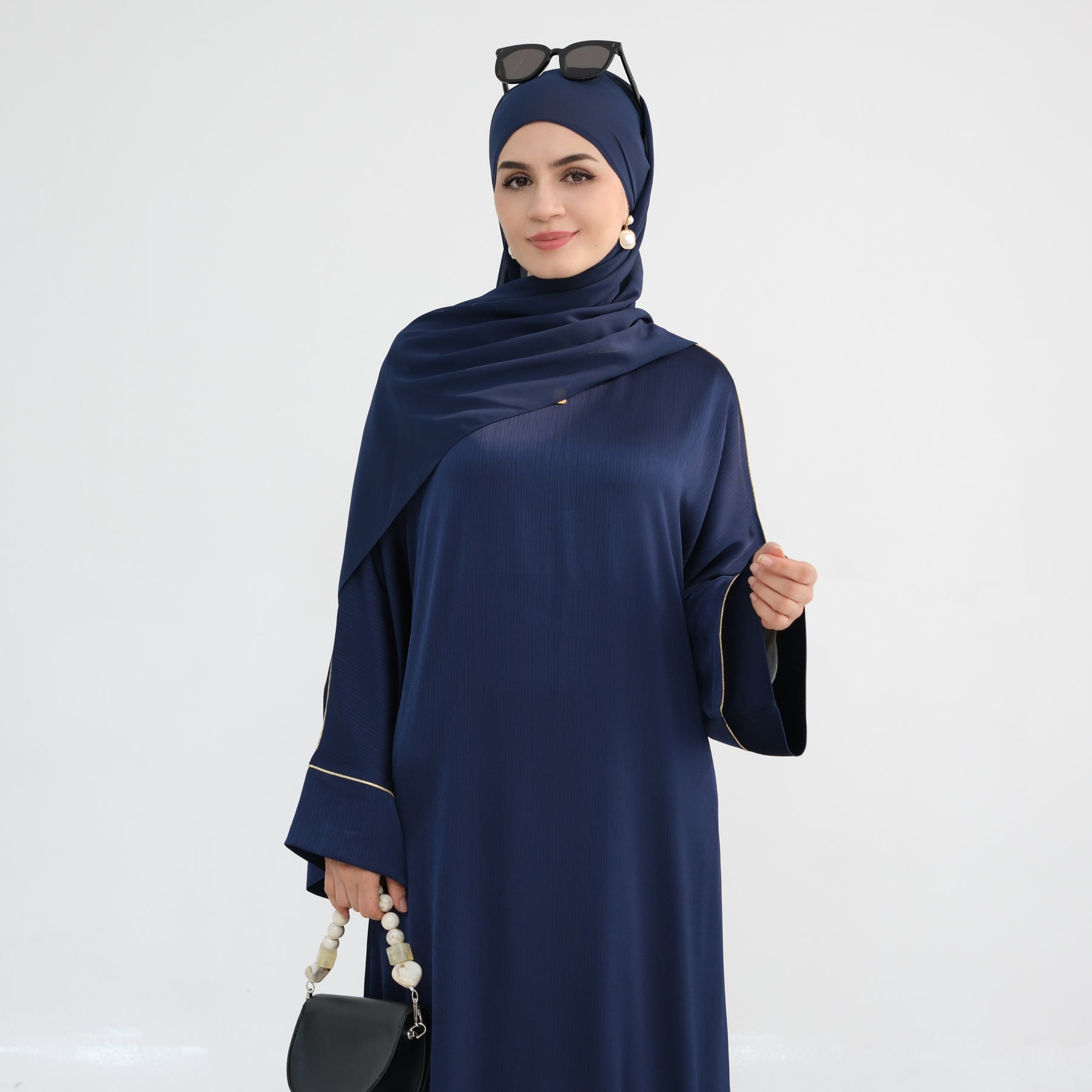 Stylish Ayana Textured Piping Detail Abaya Dress in Blue - Perfect for Modest Fashion, Prayer Outfits & Special Occasions