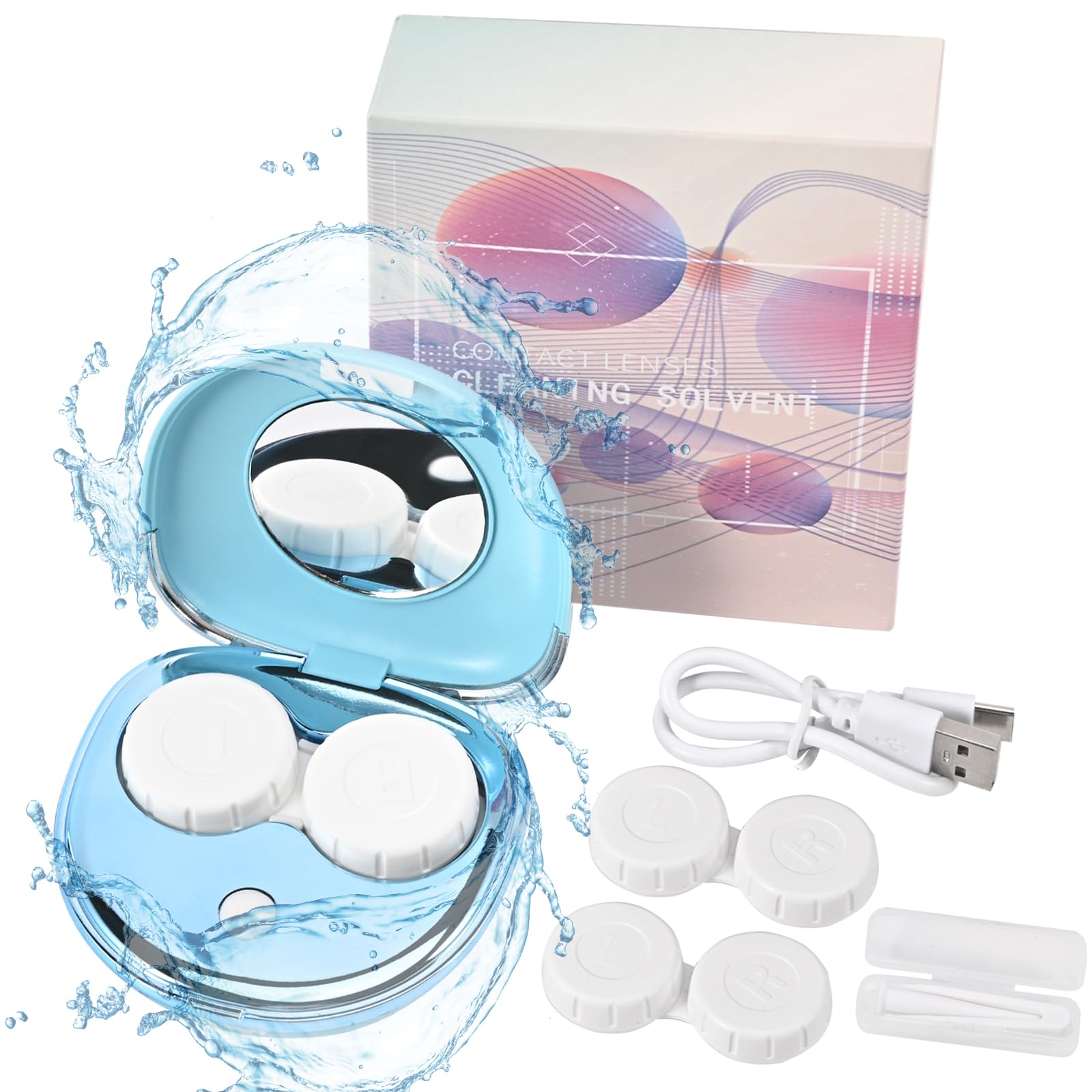 MV3 Series Ultrasonic Contact Lens Cleaner - USB Rechargeable Peroxide Lens Cleaner for Disposable, Soft, Colored, RGP & Ortho-K Lenses (Blue) | Perfect for Travel, Home & Daily Lens Care