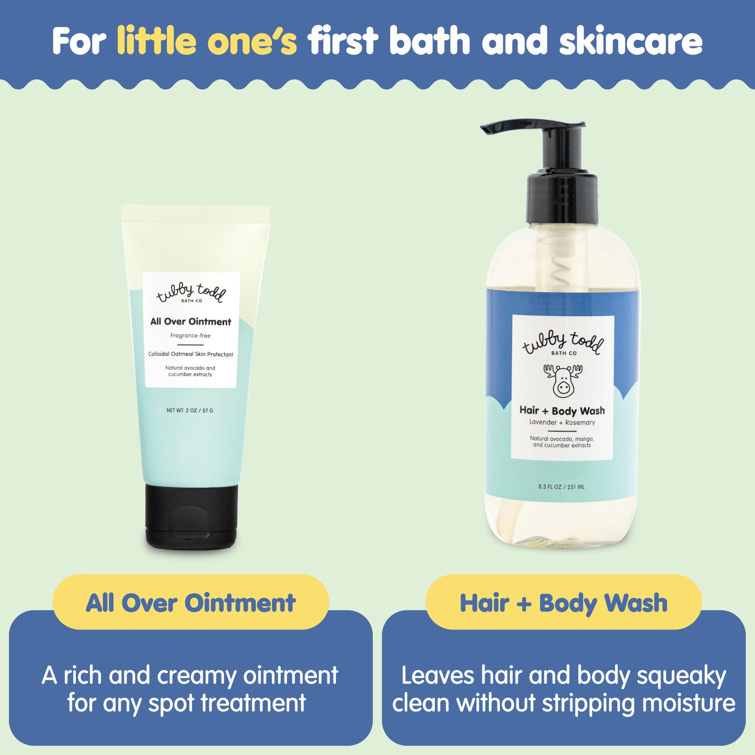 Tubby Todd Sensitive Skincare Kit for Newborns & Moms - Lavender Rosemary Baby Shampoo, Body Wash 8.5oz + All Over Ointment 2oz, Belly Oil 2oz & Nipple Balm 1.9oz - Perfect Baby Shower Gift & Postpartum Care Set for Dry Skin Relief