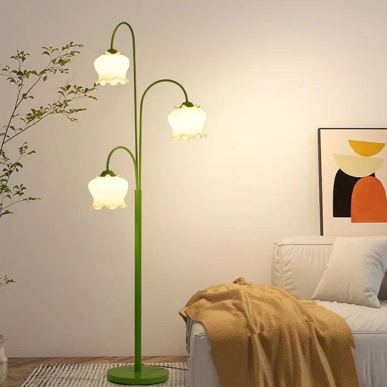 3-Head LED Lantern Floor Lamp with Adjustable Arms - Modern Green Standing Light for Living Room, Bedroom, or Office Decor