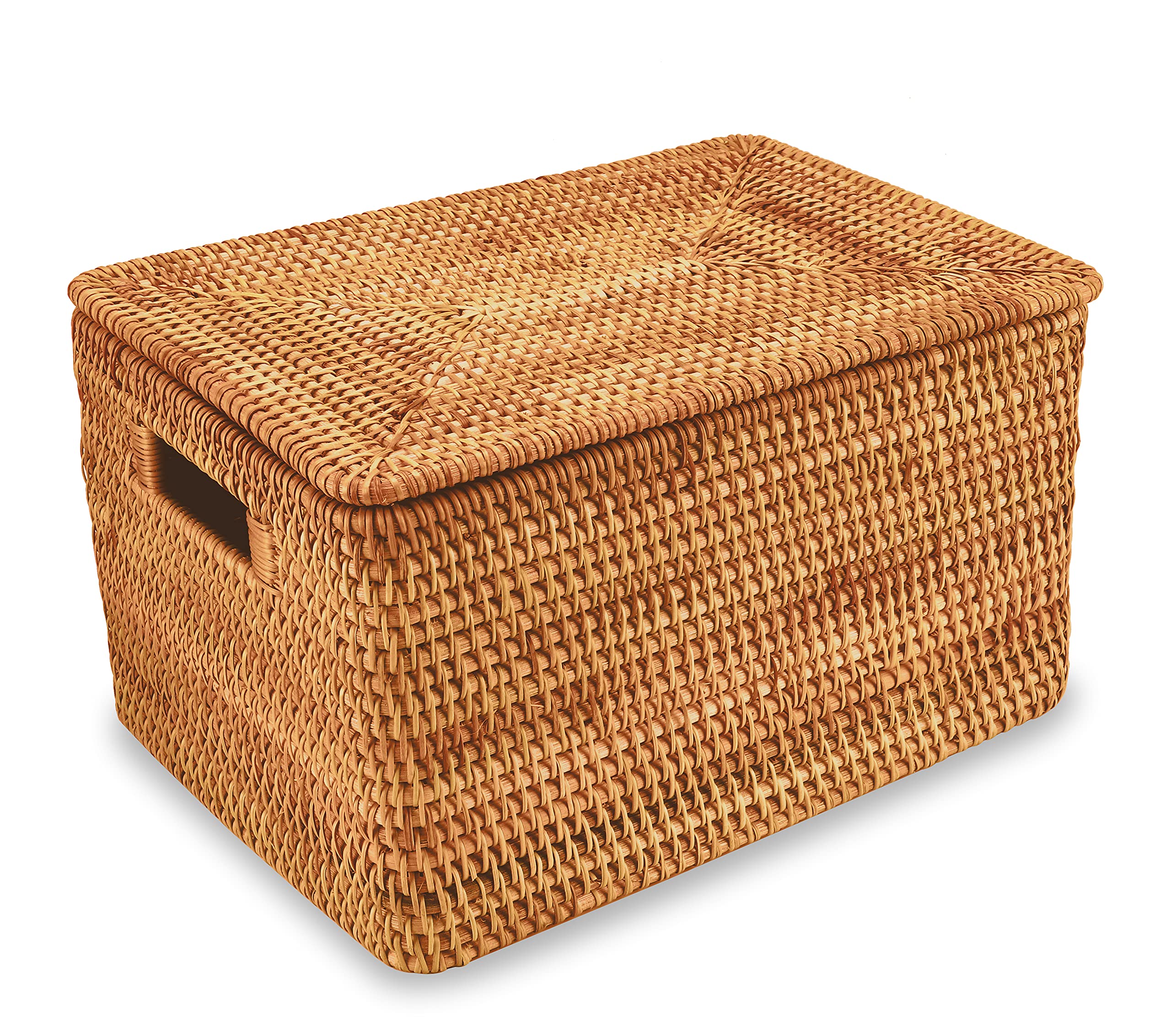 FIYAMMY Rattan Storage Basket with Lid - 15.3