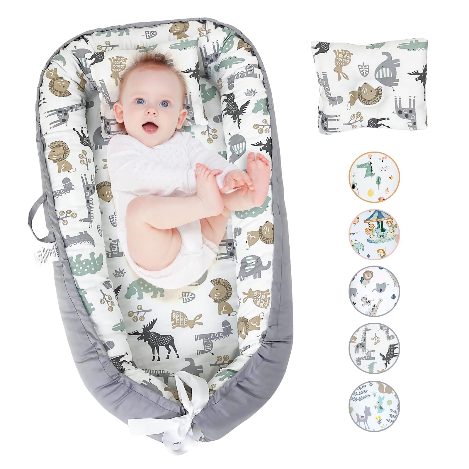 CNDREAM Adjustable Baby Lounger Cover - Ultra Soft Newborn Nest for Co-Sleeping, Portable Infant Lounger Bed with Washable Cover - Perfect for Travel, Napping & Home Use
