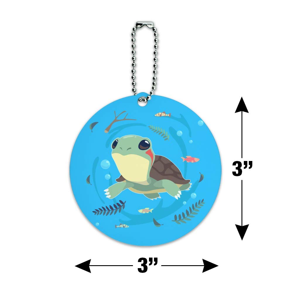 Round Turtle & Fish Luggage ID Tag - Cute Suitcase & Carry-On Accessory for Travel, Vacation & Kids' Backpacks