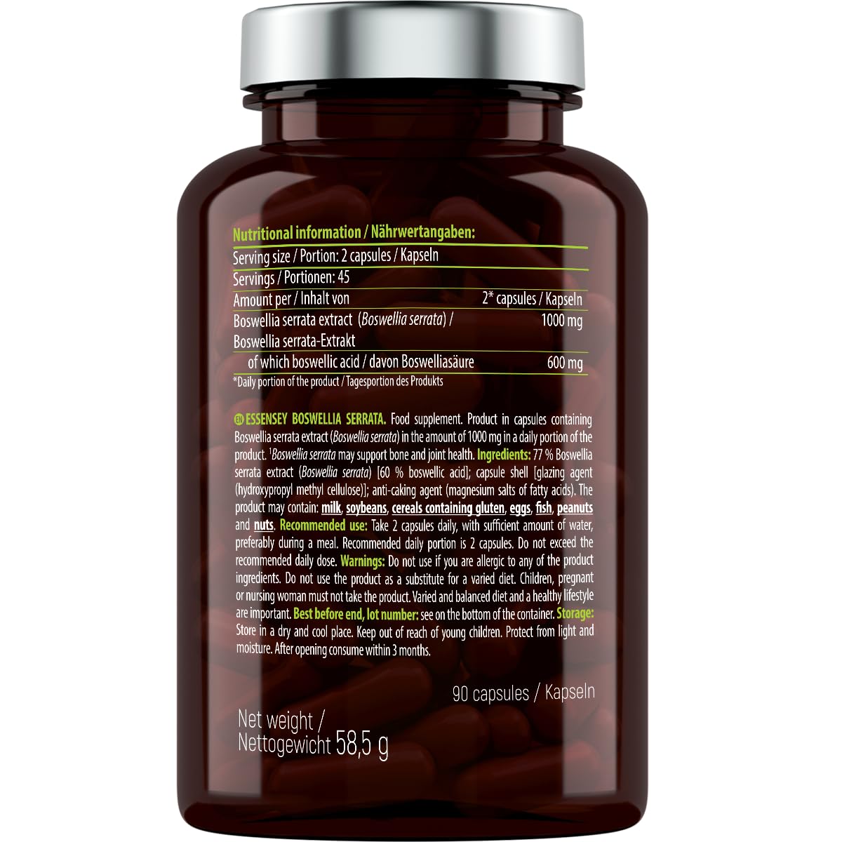 Essensey Boswellia Serrata 90 Capsules - Natural Joint Support Supplement for Pain Relief & Mobility - Ideal for Arthritis & Inflammation Management
