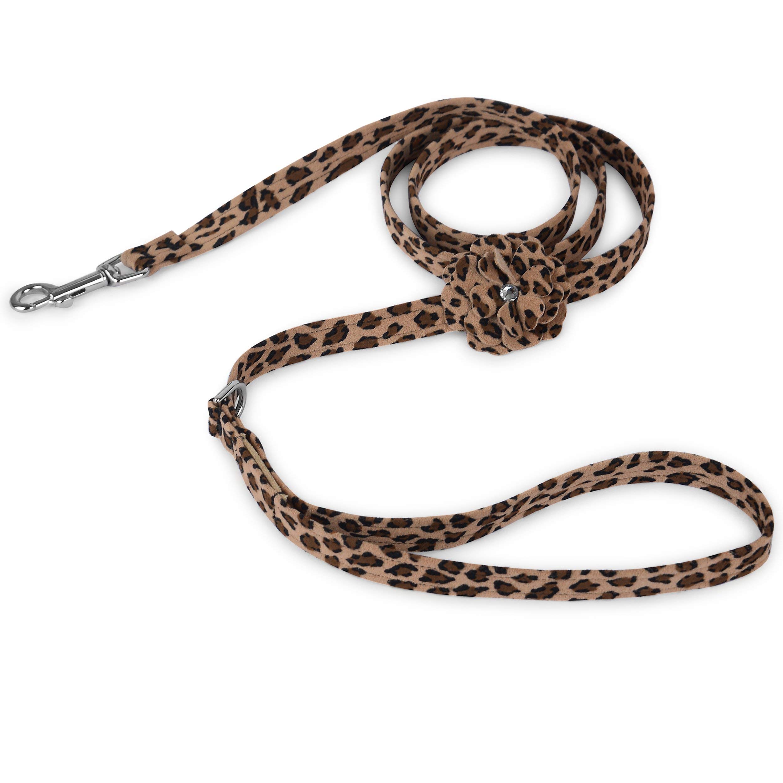 Premium Ultrasuede Dog Leash - Susan Lanci Designs Tinkies Garden Flower Pattern in Cheetah Print, 5 FT Long, Durable & Stylish Pet Walking Accessory for Small to Medium Dogs - Perfect for Daily Walks, Park Visits & Outdoor Adventures