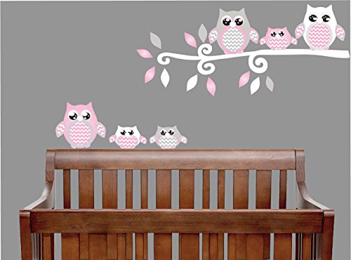Grey and Pink Owl Wall Decals