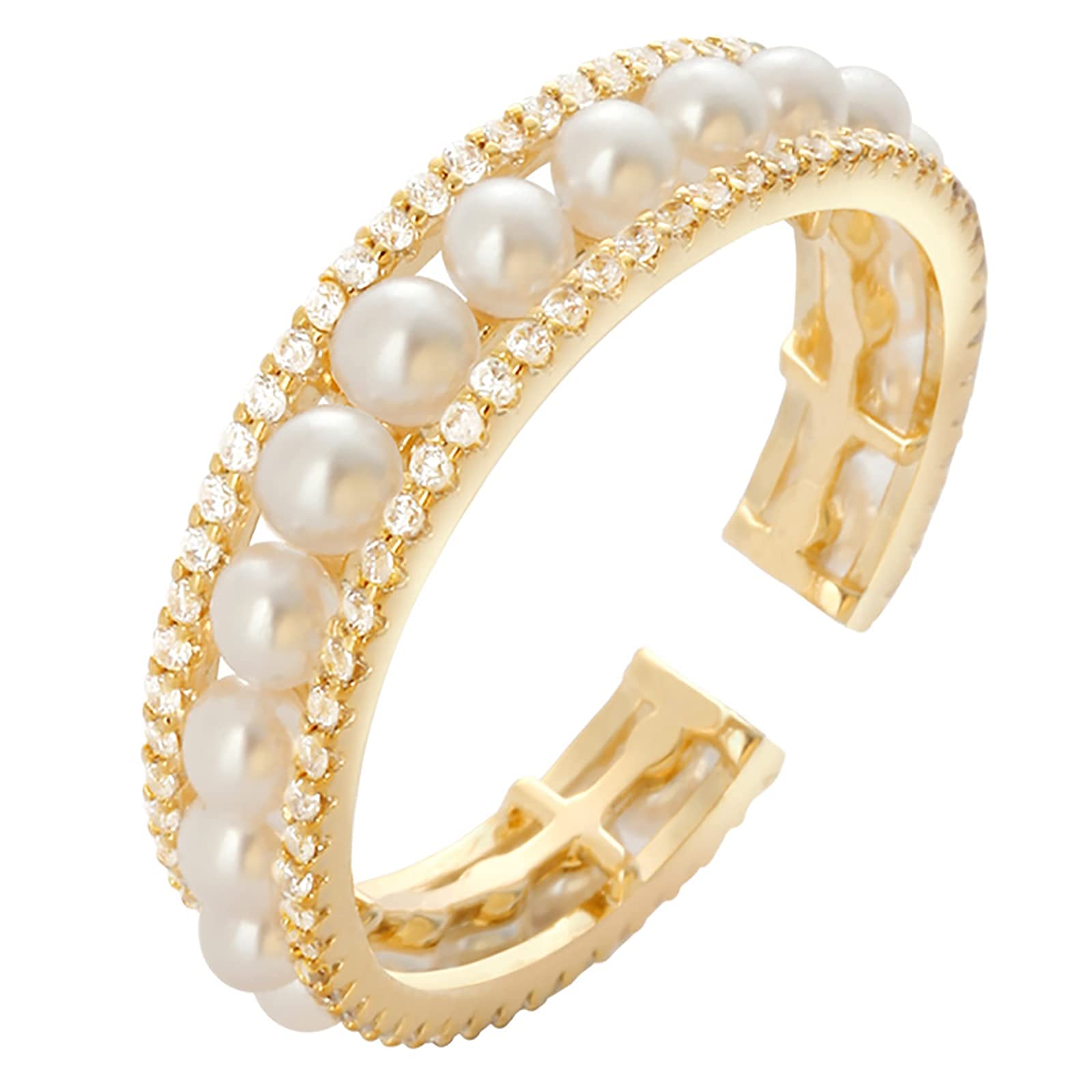 Pearl Zircon Ring for Women - Adjustable Opening Fashion Jewelry, Elegant Personalized Gift for Christmas, Anniversary & Valentine's Day | Perfect for Weddings, Date Nights & Special Occasions