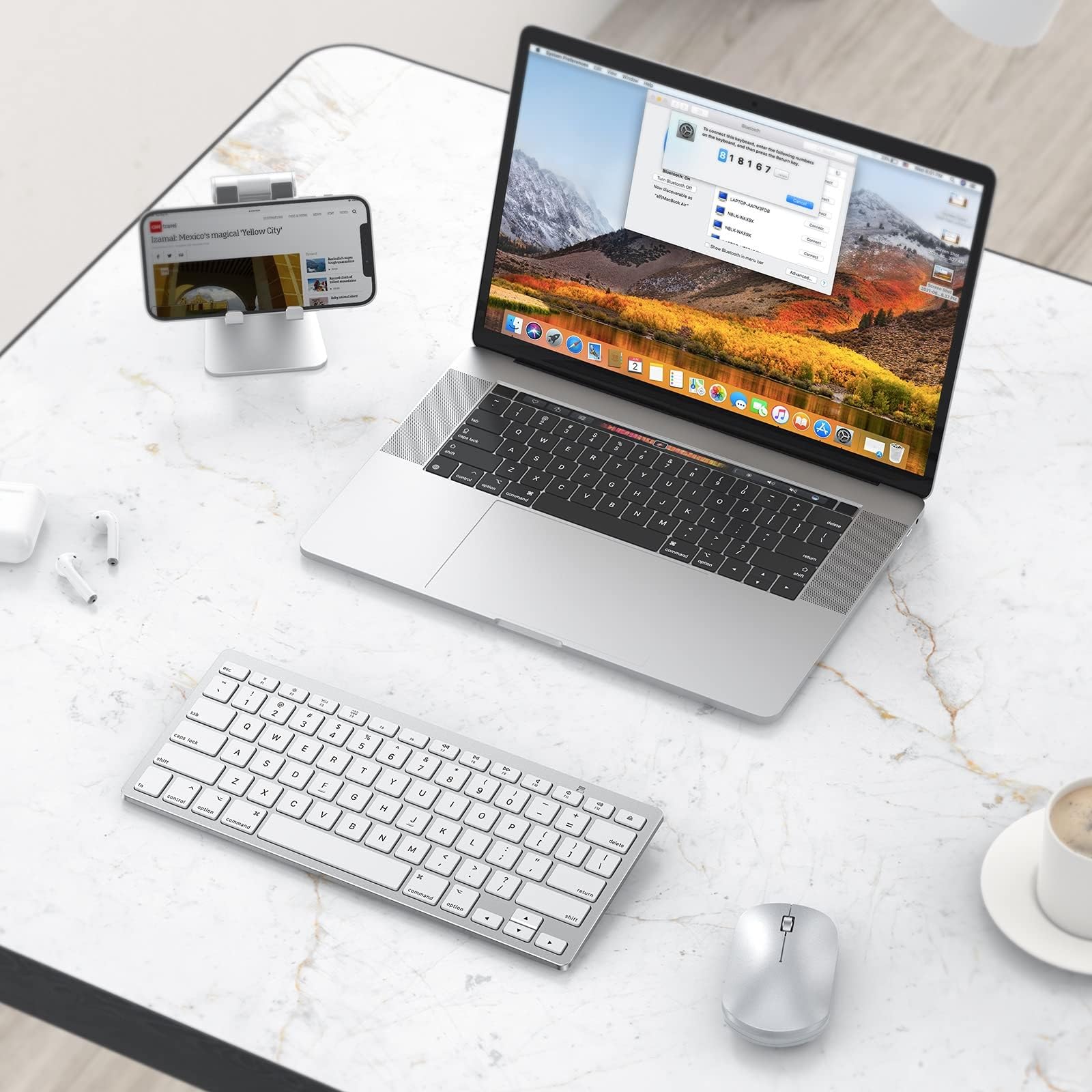 OMOTON Bluetooth Keyboard for Mac - Compact Wireless Keyboard Compatible with MacBook Pro/Air, iMac, Mac Mini, Windows PC (Silver) | Perfect for Home Office, Travel & Coffee Shop Work