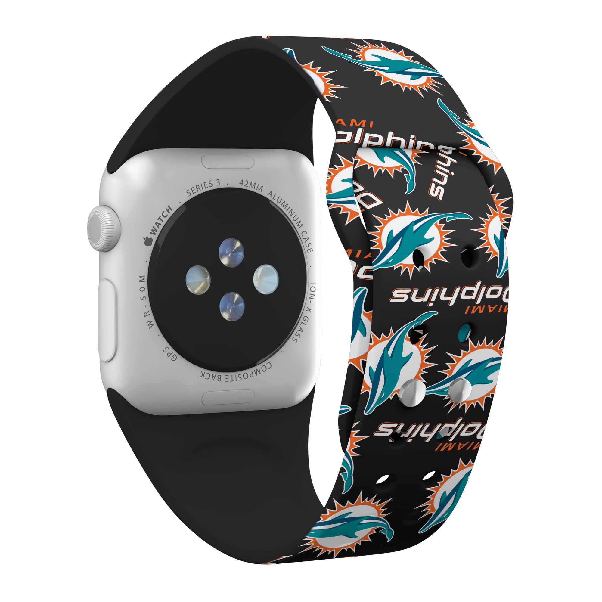 Miami Dolphins Apple Watch Band - Premium HD Silicone Strap Compatible with Apple Watch Series 9/8/7/6/SE/5/4/3/2/1 - Perfect for Game Day, Sports Fans & Dolphins Supporters