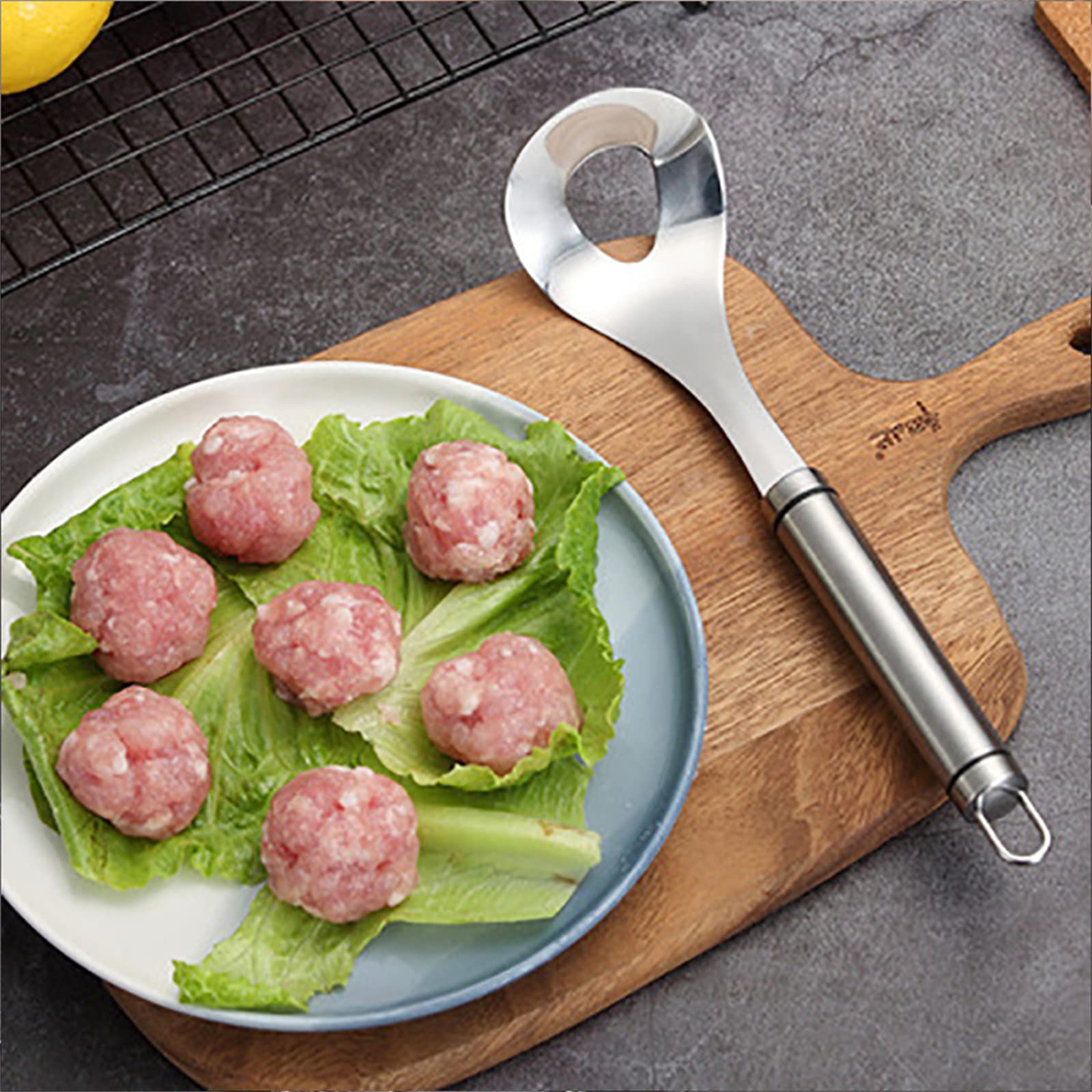 Premium Stainless Steel Meatball Spoon with Long Handle - Professional Meatball Maker for Kitchen, Dining & Bar - Perfect for Cooking, Serving & Garnishing Meatballs