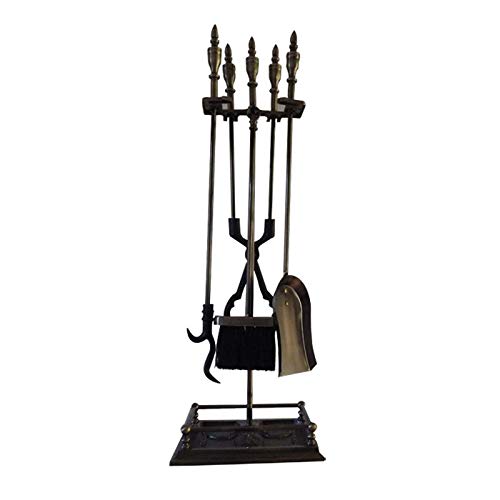 Durable 4-Piece Wrought Iron Fireplace Tool Set with Pedestal Base Holder - Indoor/Outdoor Fireplace Accessories for Living Room, Hearth & Home Decor - Perfect for Fireplace Maintenance & Cozy Winter Evenings