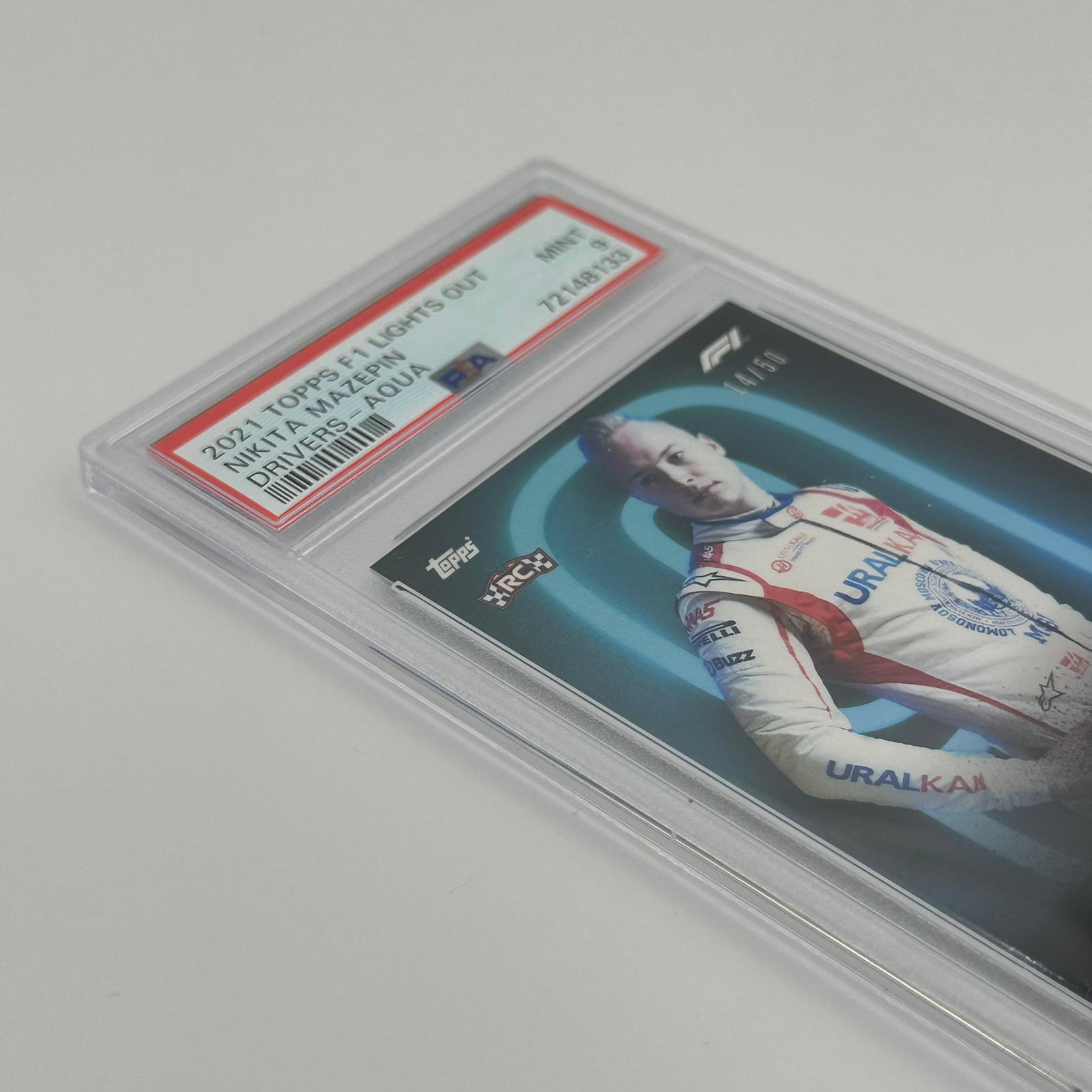 PSA 9 Graded 14/50 Nikita Mazepin F1 Driver Aqua Parallel Trading Card - Perfect for Collectors, Racing Fans & Sports Memorabilia Enthusiasts