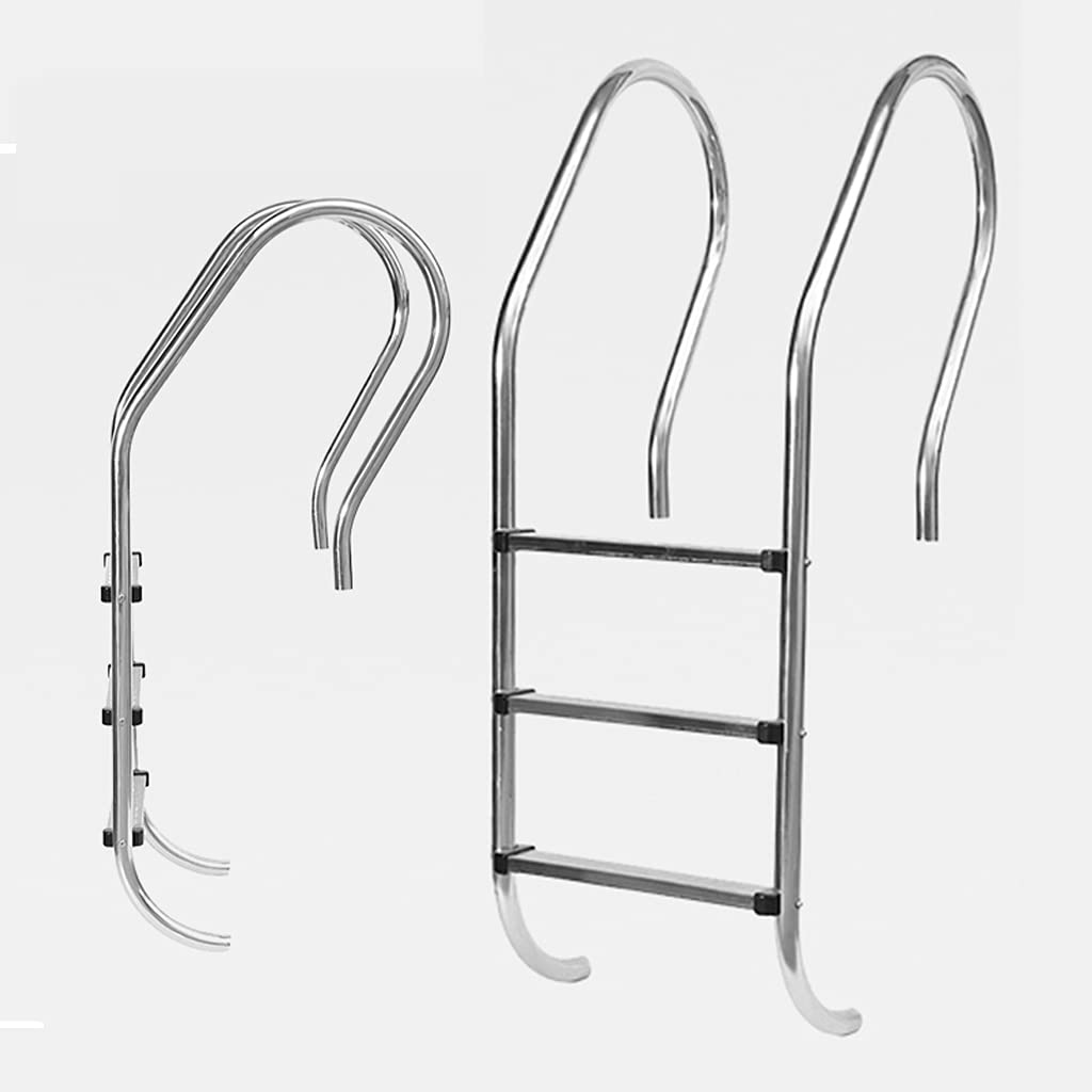 2/3/4/5 Step Heavy Duty In-Ground Pool Ladder - 440lbs Weight Capacity, 1.2mm Thick Silver Stainless Steel - Perfect for Swimming Pools, Open-Air Baths & Deck Safety - Ideal for Backyard, Resort & Commercial Pool Use