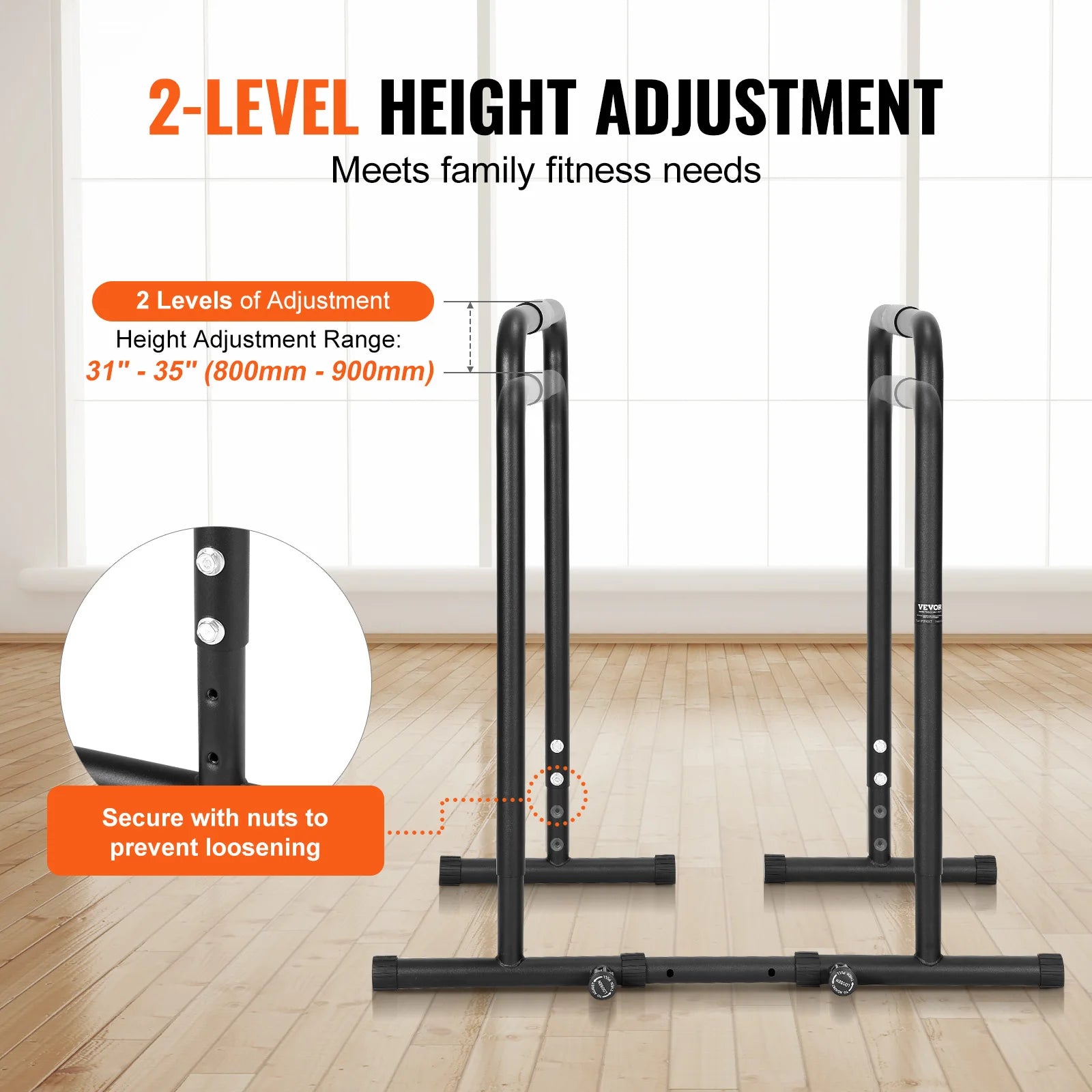 VEVOR Heavy Duty Adjustable Height Dip Bar Station - 440/500lbs Capacity for Strength Training, Calisthenics & Home Gym Workouts - Perfect for Pull-ups, Dips & Bodyweight Exercises