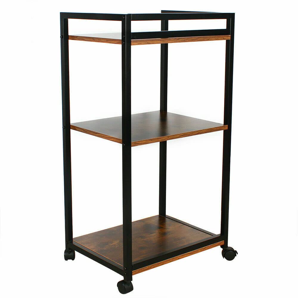 3-Tier Metal Storage Shelf - Free Standing Kitchen Cabinet, Mobile Cart with Wheels, Home Office Display Rack for Organizing and Space Saving