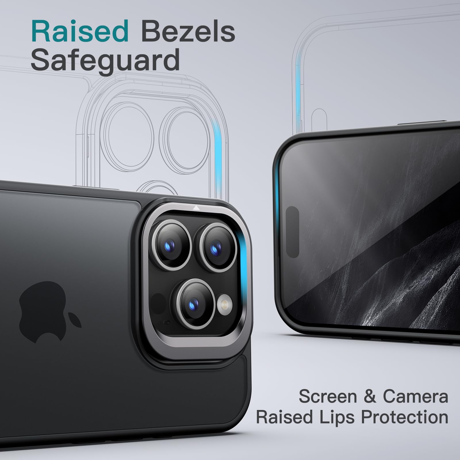 JETech iPhone 15 Pro Max Case with Kickstand & Camera Stand - Military Protection for Outdoor & Travel