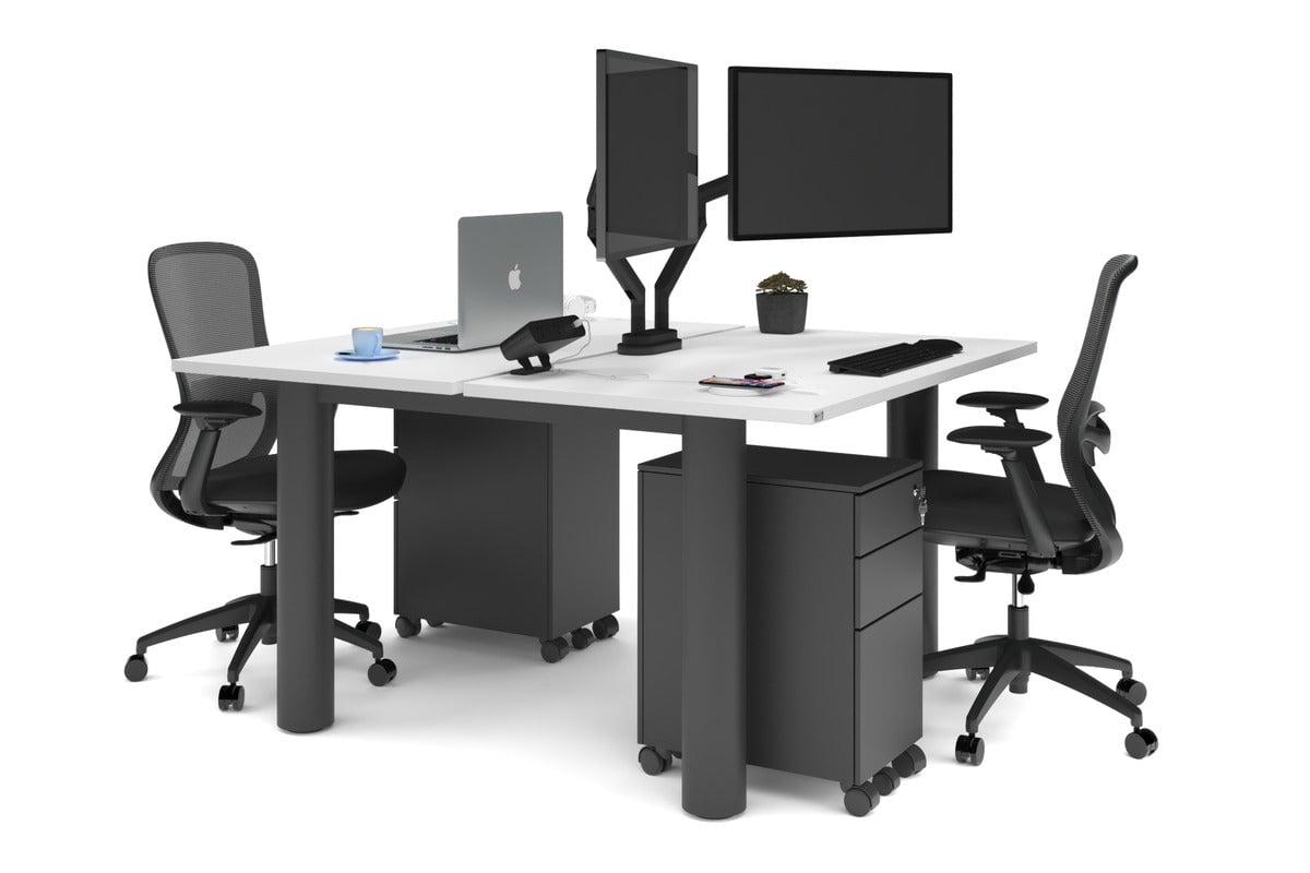 Quadro Cylinder Leg 2 Person Office Workstation Desk - 1200L x 700W Modern Office Furniture for Collaborative Workspaces & Home Offices