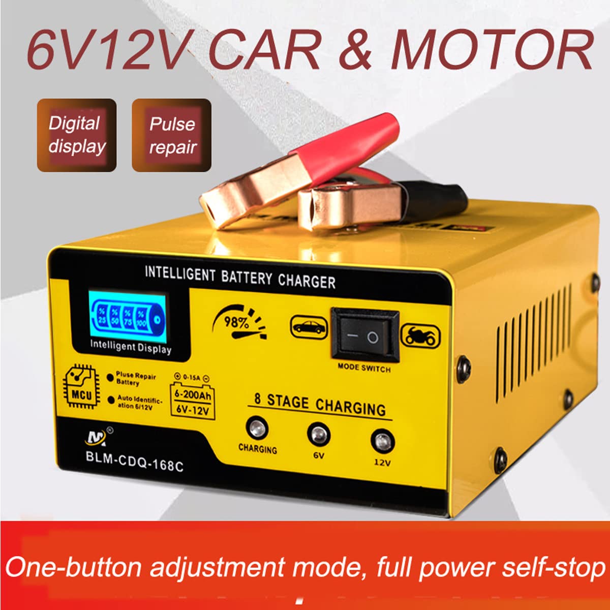6V & 12V 15A Smart Car Battery Charger Maintainer - Pulse Repair Deep Cycle Charger for Automotive, Motorcycle, Truck, Boat & Lawn Mower Lead Acid Batteries | Ideal for Winter Storage & Vehicle Maintenance