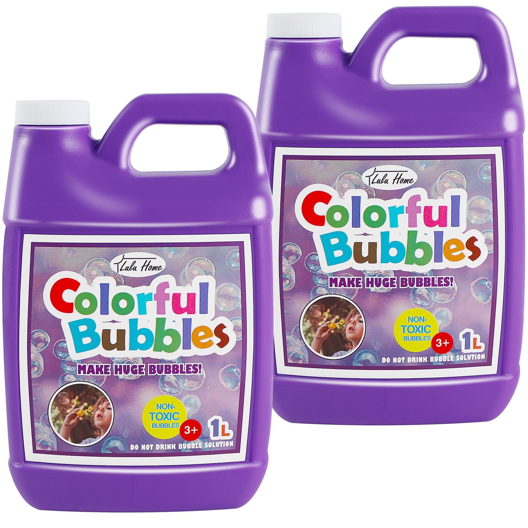 Lulu Home 2 Pack Bubble Concentrate Solution - 1L (33.8oz) Refill for Bubble Machines, Giant Bubble Wands & Blower Toys - Perfect for Kids Birthday Parties, Outdoor Play & Summer Activities (Purple Bottle)