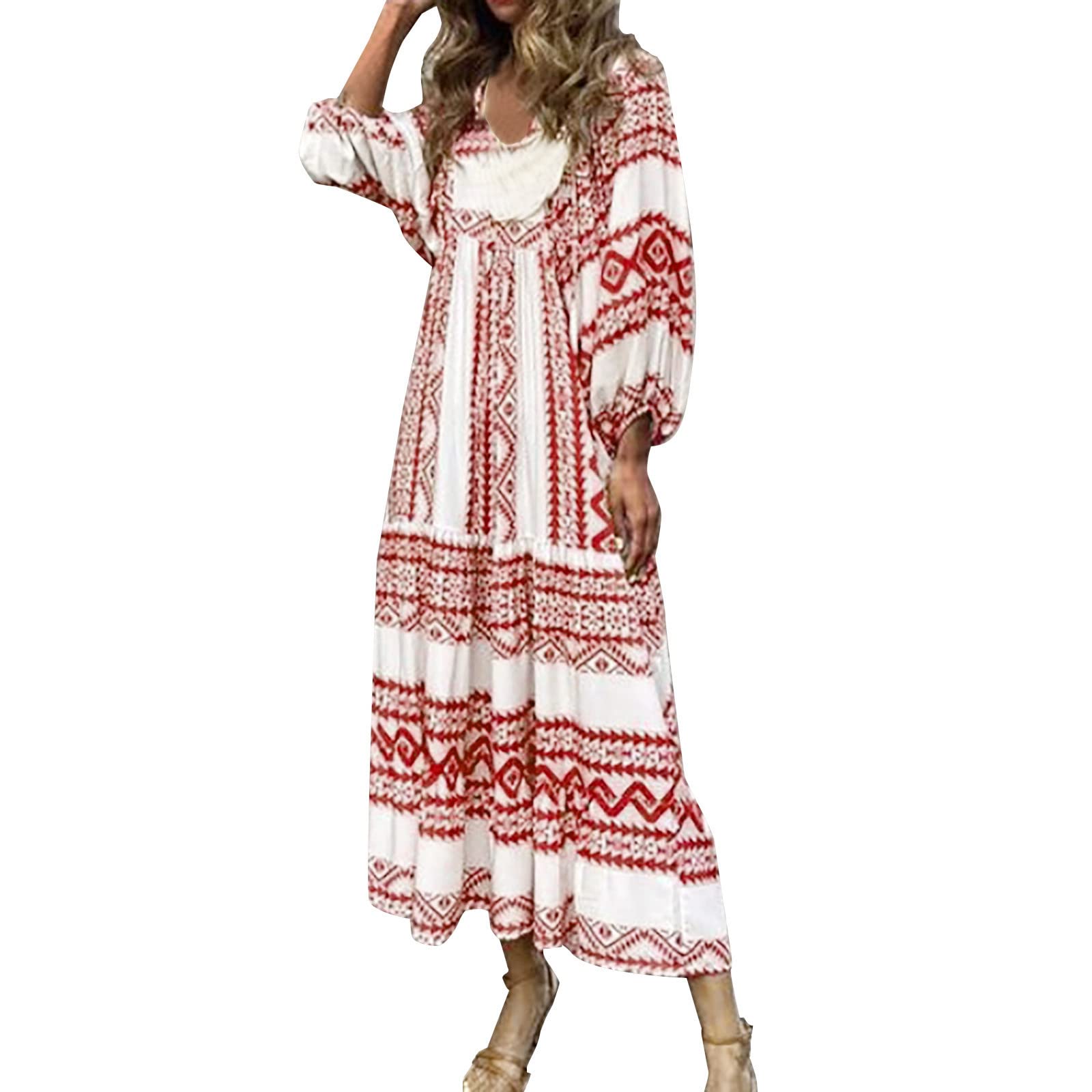 Elegant Long Sleeve Maxi Dress for Women - Floral Print V-Neck Lantern Sleeve Boho Party Dress | Perfect for Beach Vacations, Date Nights & Summer Weddings