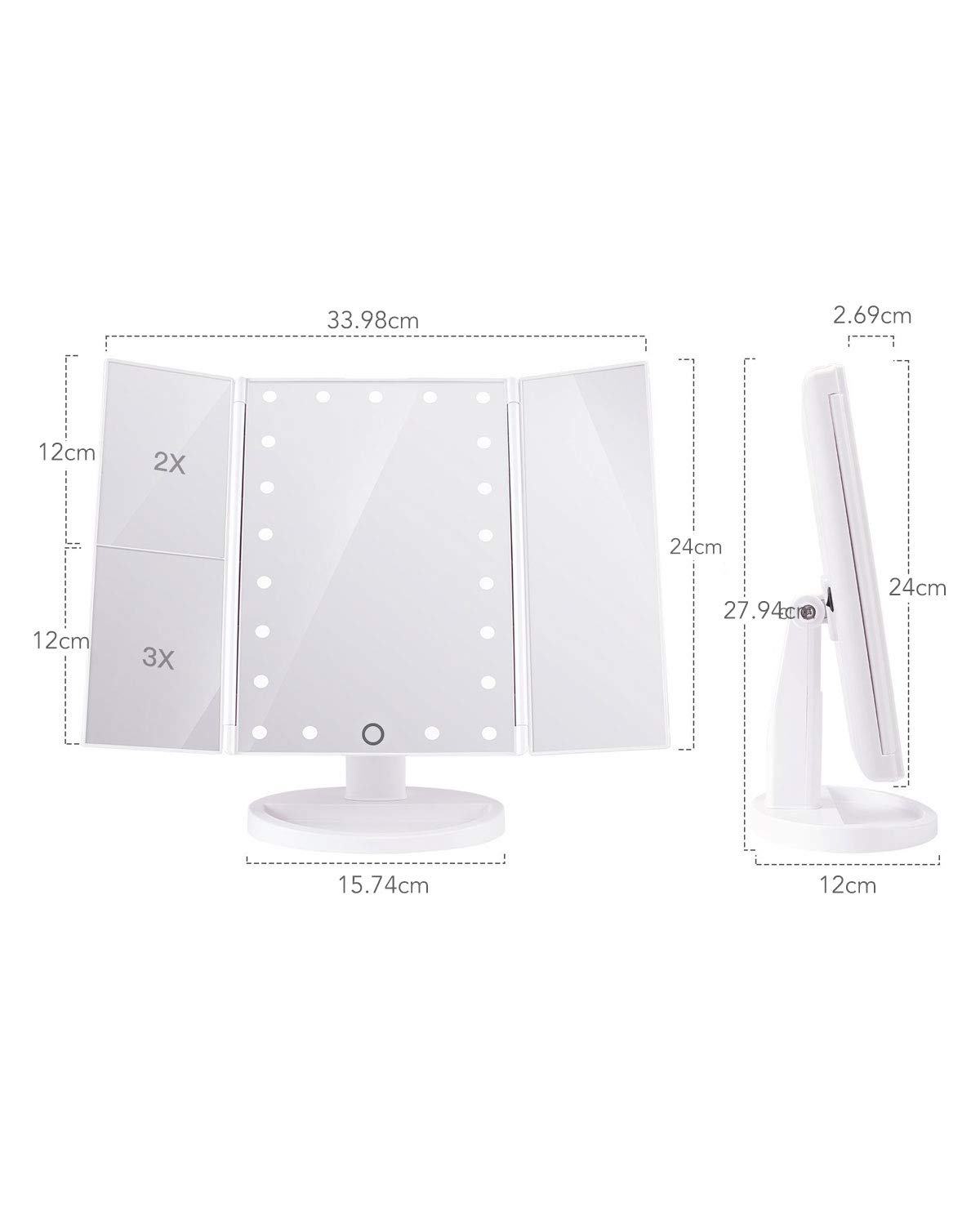 Professional LED Vanity Mirror with Lights - 1X/2X/3X/10X Magnification, Touch Control & Dual Power Supply - Portable Makeup Mirror for Women - Perfect for Home, Travel & Salon Use (White)