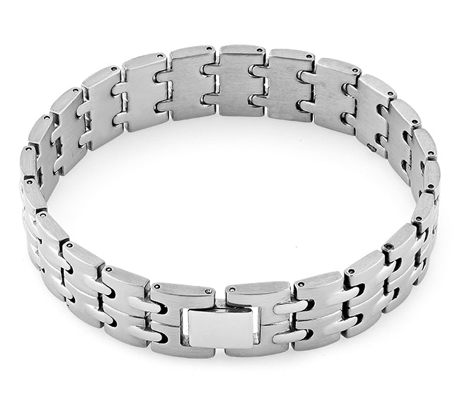 Premium Stainless Steel Groove Link Bracelet for Men & Women - Trendy Adjustable Chain Wristband for Casual, Office & Party Wear