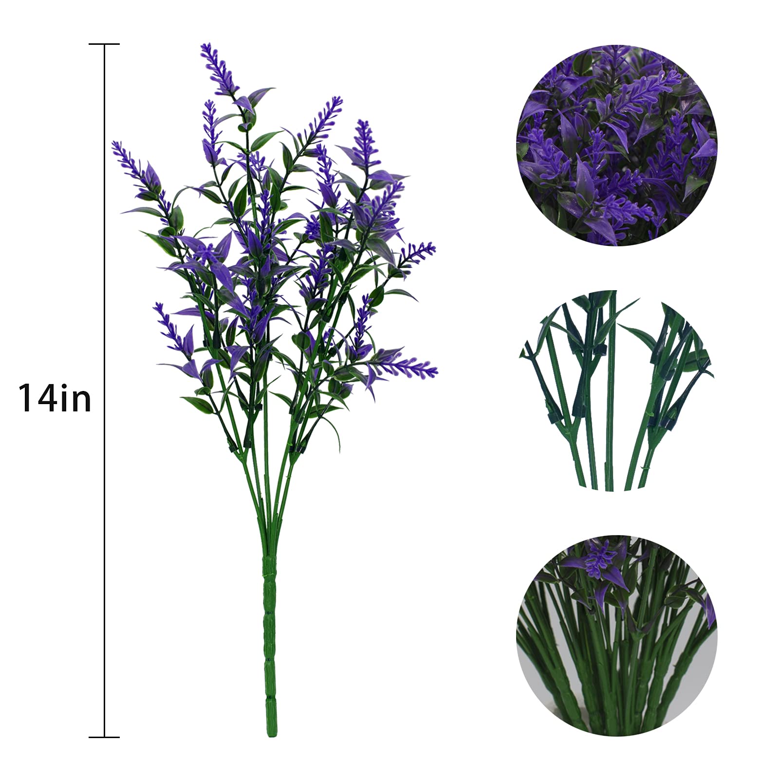 UV Resistant Artificial Lavender Flowers - Fake Outdoor Plants Plastic Shrubs for Hanging Flower Pots - Indoor/Outside Window Decorations (Purple) - Perfect for Home, Office, Garden & Wedding Decor