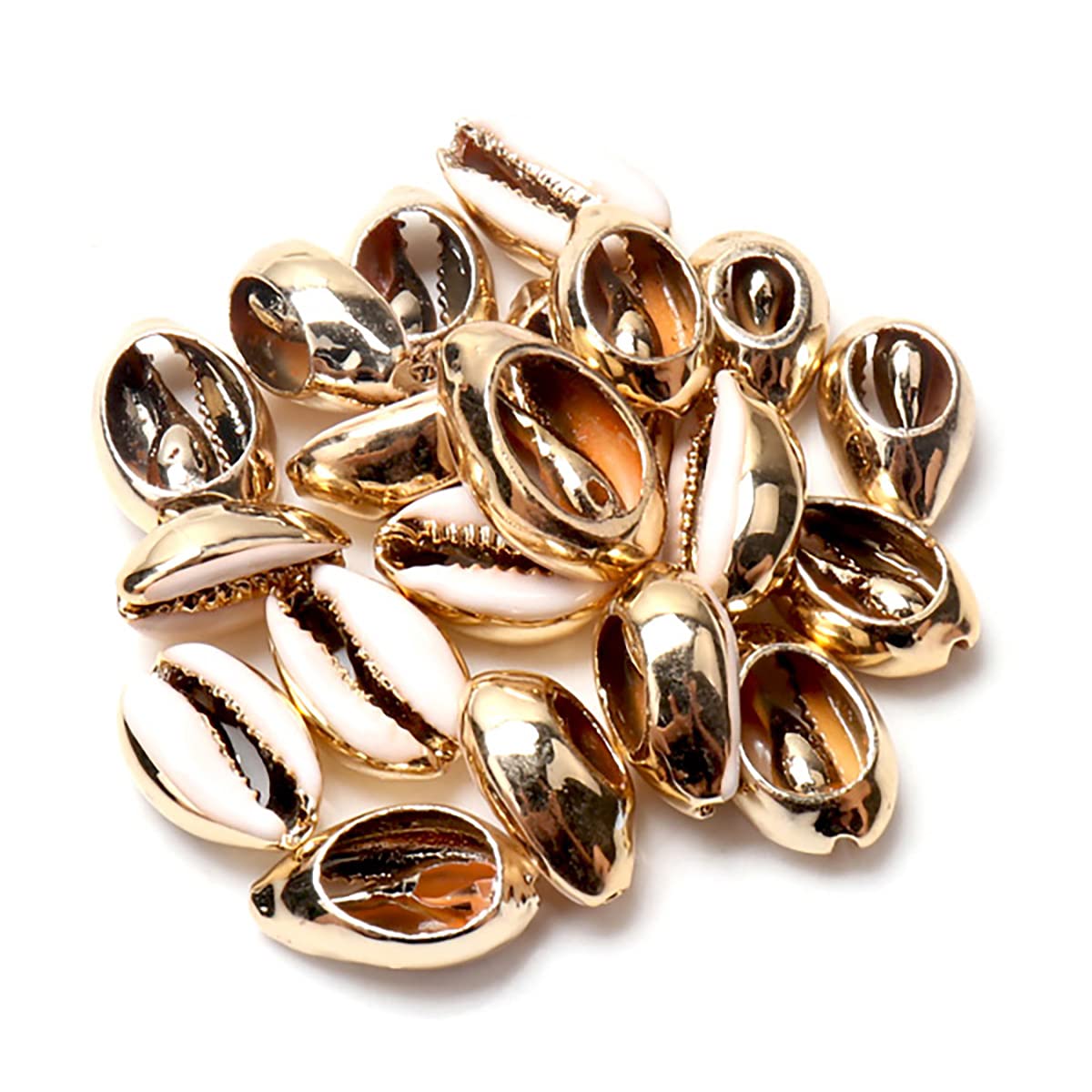 Natural Sea Shell Beads with Gold Veins - 10pcs Cowrie Shells for DIY Jewelry Making, Scrapbooking, Home Decor - Perfect for Beach-Themed Crafts, Boho Necklaces, and Coastal Home Accents