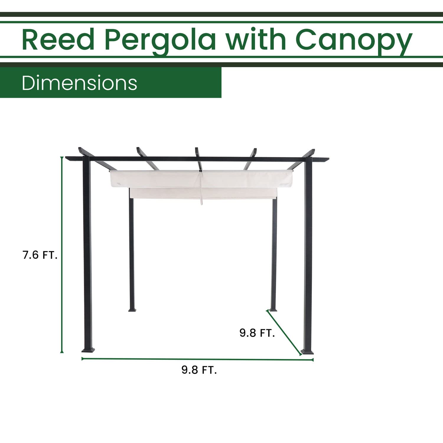 Hanover Reed 9.8' x 9.8' Outdoor Pergola with Adjustable Canopy - Weather Resistant Aluminum Steel Patio Gazebo for Backyard, Garden & Poolside Relaxation