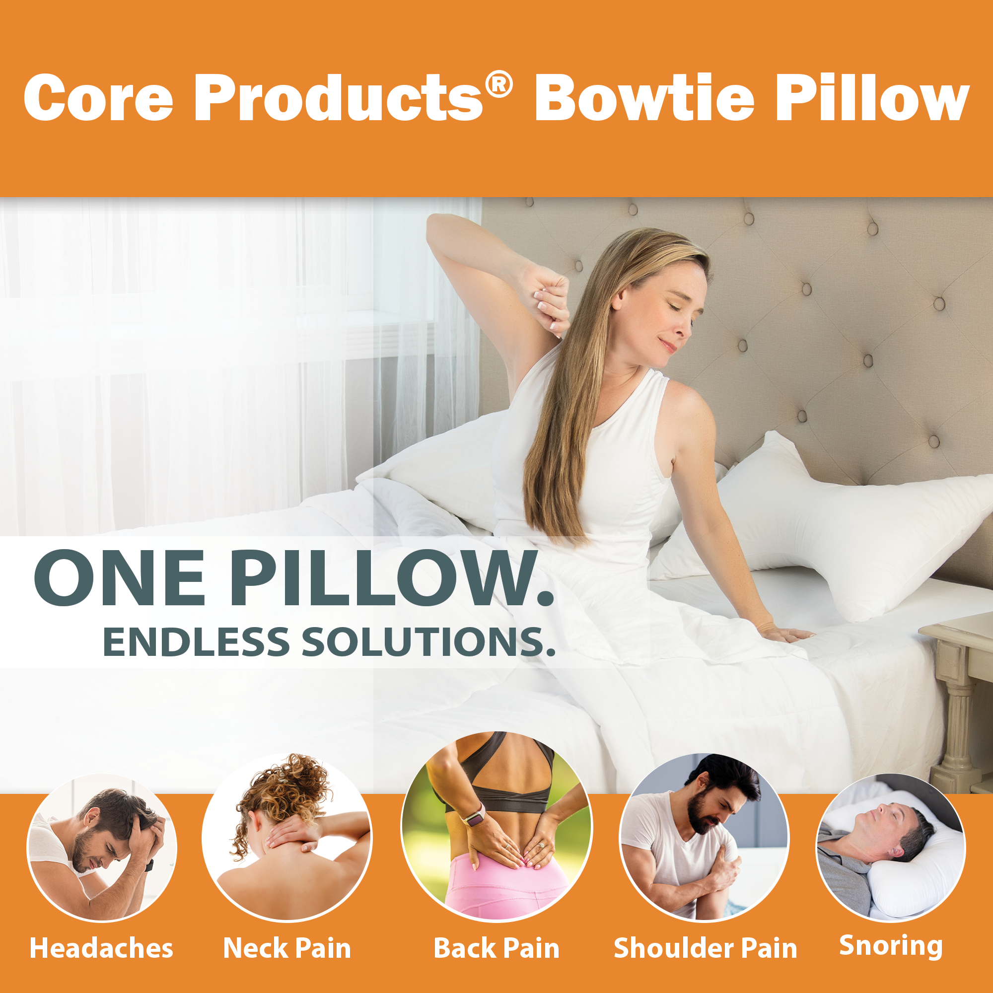 Orthopedic Cervical Support Pillow for Neck Pain Relief - Memory Foam Bowtie Pillow for Side, Back & Stomach Sleepers - Ideal for Travel, Home & Office Use