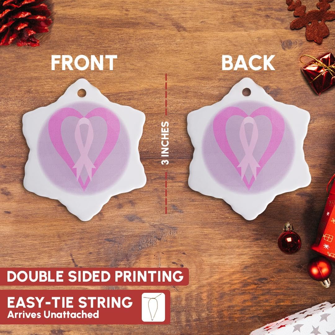 3-Inch Porcelain Snowflake Ornament - Pink Heart with Ribbon for Breast Cancer Awareness, Holiday & Christmas Tree Decoration - 3dRose orn_108975_1
