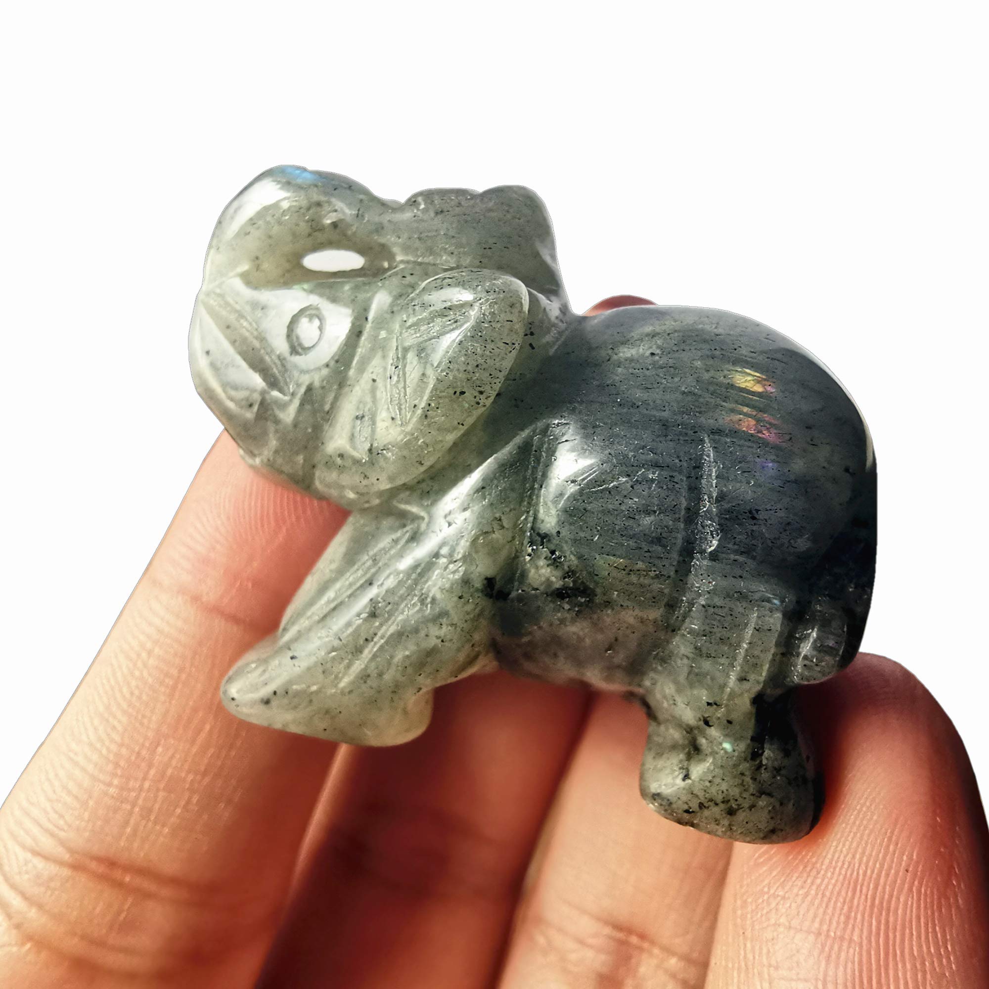1 Pcs Hand Carved Moonstone Elephant Pocket Stone - 1.5 Inch Crystal Decor for Home, Office & Meditation | Healing Stone for Positive Energy & Spiritual Balance