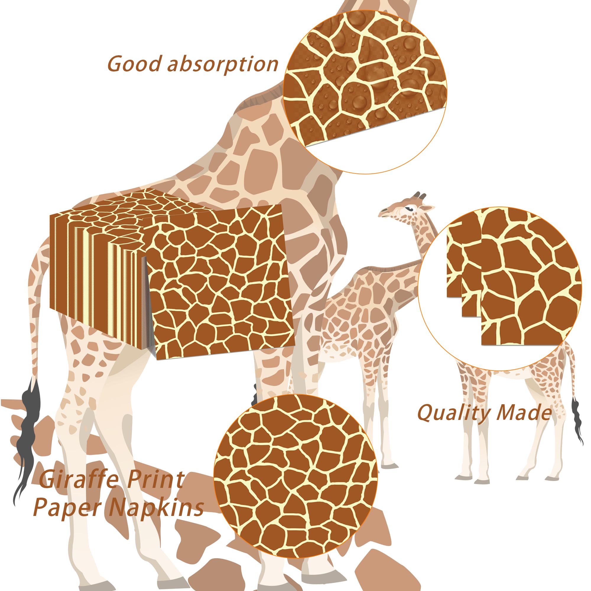 40Pcs Giraffe Print Party Napkins - Disposable Paper Luncheon Napkins for Jungle Theme Birthday, Baby Shower & Safari Party Supplies - Perfect for Wild Animal Themed Decorations