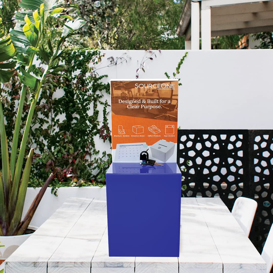 Large Clear Acrylic Donation Box with Lock - Blue Charity Collection Container for Churches, Schools & Fundraising Events