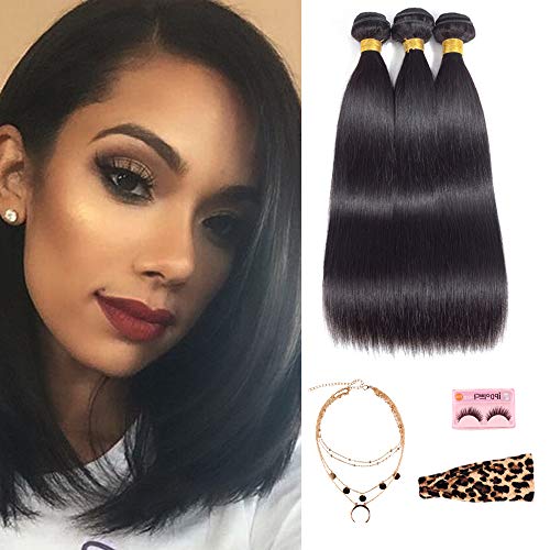 SIADEE 10A Brazilian Virgin Human Hair Bundles 100% Unprocessed Straight Hair Extensions - 3 Bundles (10