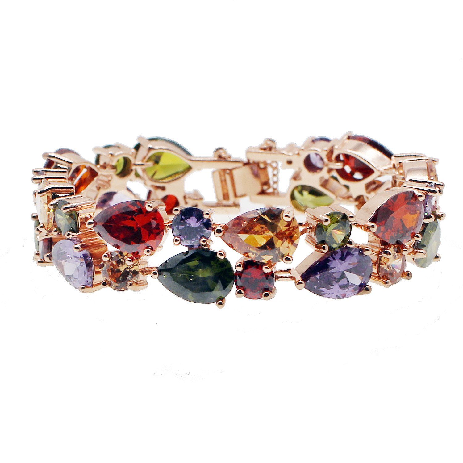 14K Rose Gold Plated Cubic Zirconia Tennis Bracelet for Women - Elegant Multicolor Gemstone Jewelry Gift (7-8 Inch) | Perfect for Weddings, Parties & Everyday Wear