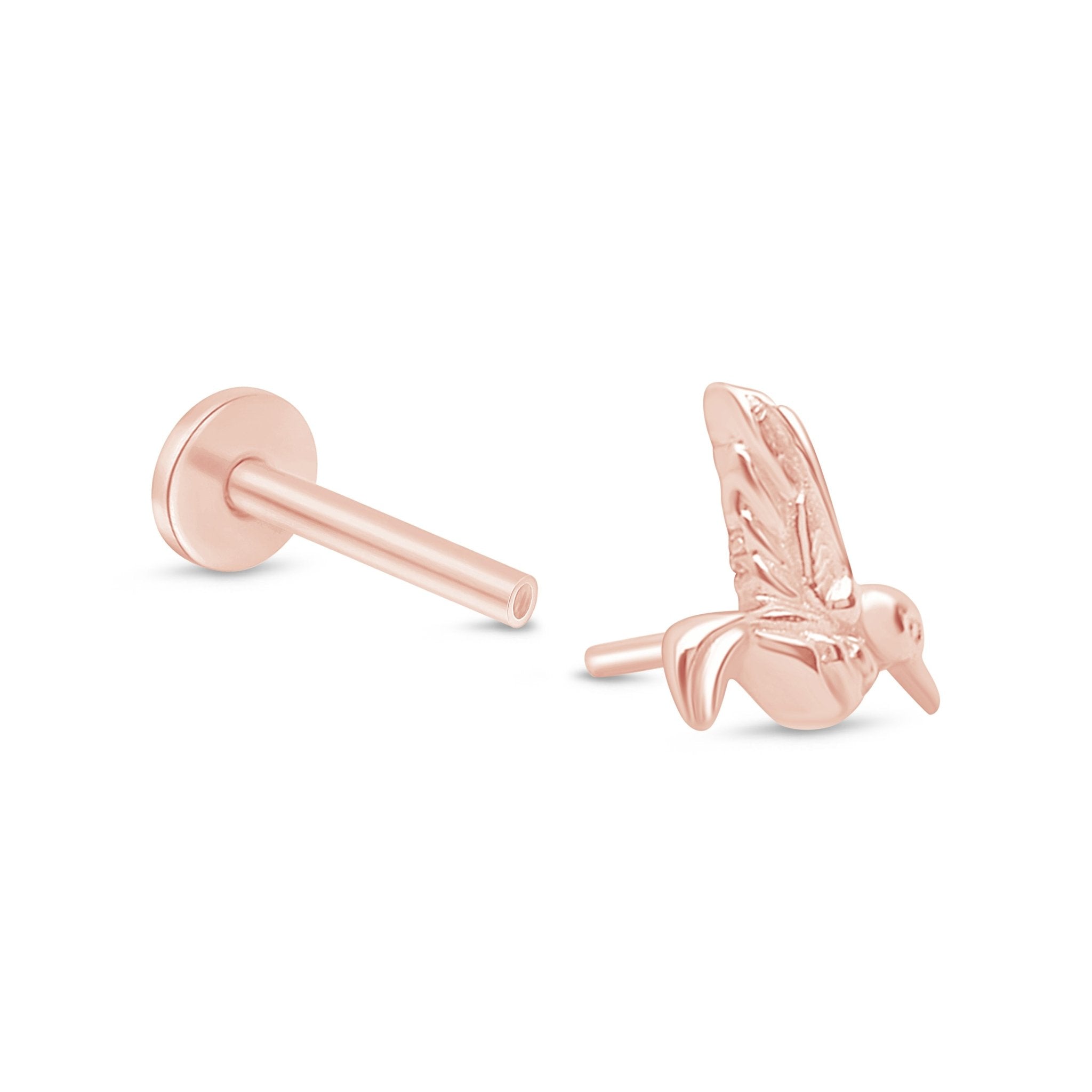 14K Rose Gold Hummingbird Flat Back Stud Earrings – Dainty & Elegant Jewelry for Women, Perfect for Everyday Wear, Gifts & Special Occasions