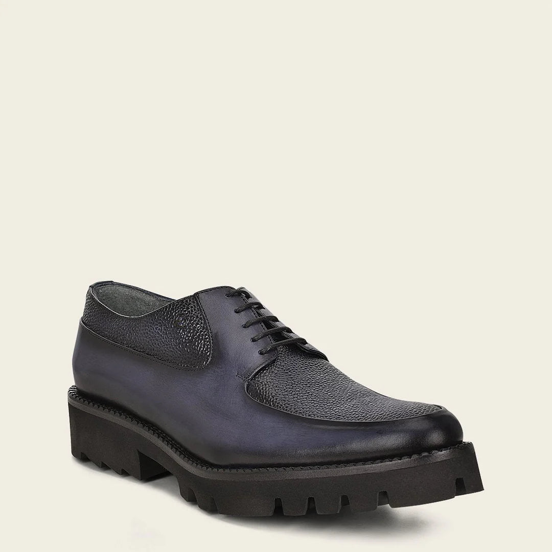 Franco Cuadra Men's Navy Casual Deer Leather Platform Moccasins - Comfortable Slip-On Shoes for Outdoor, Travel & Everyday Wear
