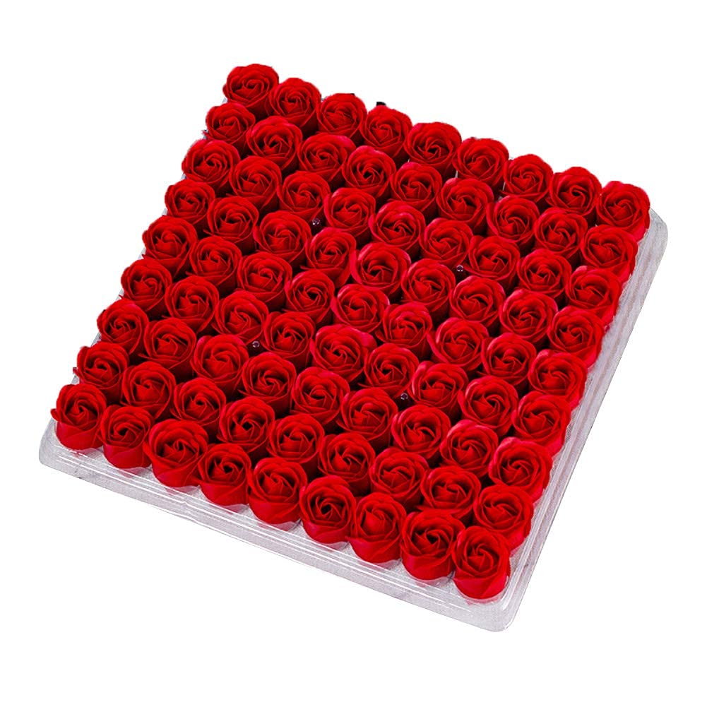 81Pcs Artificial Rose Floral Bath Soap - Scented Wedding Decor, Red Fake Flowers for Home, Party & Gift | Romantic Bathroom, Centerpiece, Table Decorations