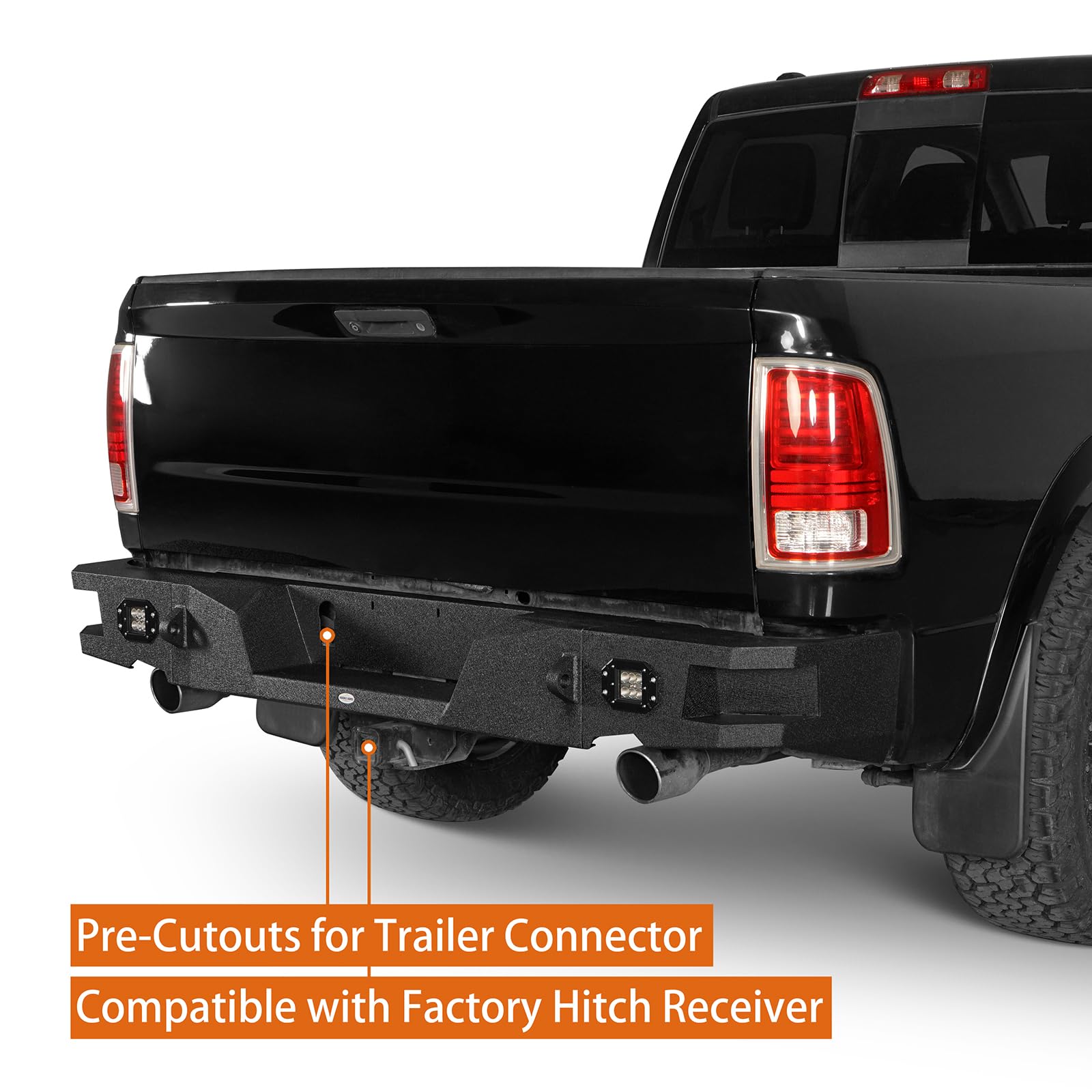 Hooke Road Heavy Duty Steel Rear Bumper with LED Lights for 2009-2023 Dodge Ram 1500 Pickup Truck | Back Step Bumper Replacement | Off-Road Protection & Towing Enhancement