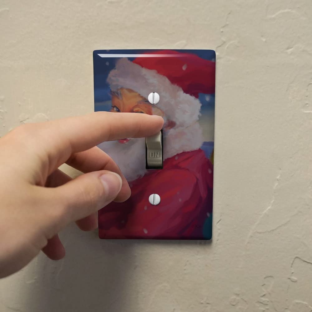 Christmas Santa Making His Rounds Plastic Wall Decor Light Switch Plate Cover - Holiday Home Decoration for Living Room, Bedroom & Office